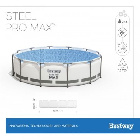 Каркасный бассейн Steel Pro Max 427х107см, 13030л, фил.-насос 3028л/ч, лестница, тент, Bestway 56950 BW