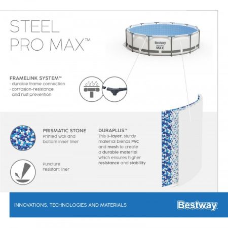 Каркасный бассейн Steel Pro Max 427х107см, 13030л, фил.-насос 3028л/ч, лестница, тент, Bestway 56950 BW