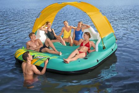 Надувной матрас-остров 300х275см "Sunny Lounge" с навесом, ручками и подстаканниками, до 450кг, Bestway 43407 BW