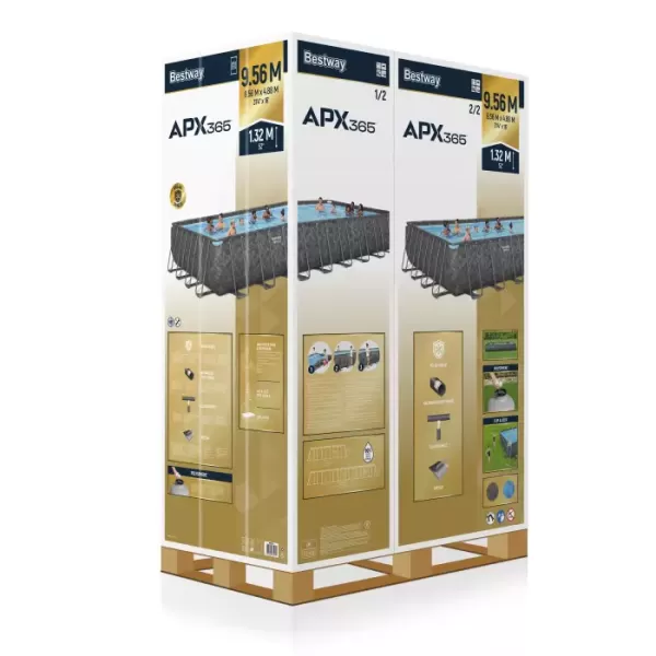 Каркасный прямоугольный бассейн 956х488х132см "APX" 365 52231л, песч.фил-нас, лестн, тент, полисферы, Bestway 561KJ BW