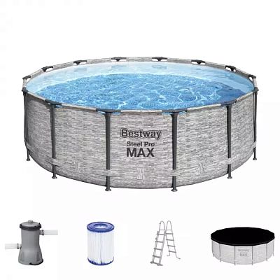 Каркасный бассейн Steel Pro MAX 427х122см, 15232л, фил.-насос 3028л/ч, лестница, тент