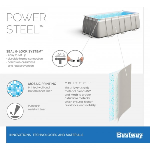 Каркасный бассейн Power Steel 404х201х100см, 6478л, песч.фил.-нас. 2006л/ч, лестница, Bestway 56442 BW