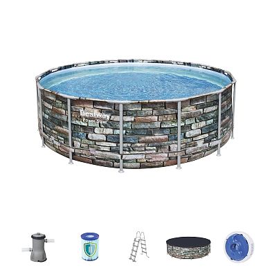 Каркасный бассейн Power Steel 427x122см "Камень" 15232л, фил.-нас. 3028л/ч, лестн., тент, попл.-доз.
