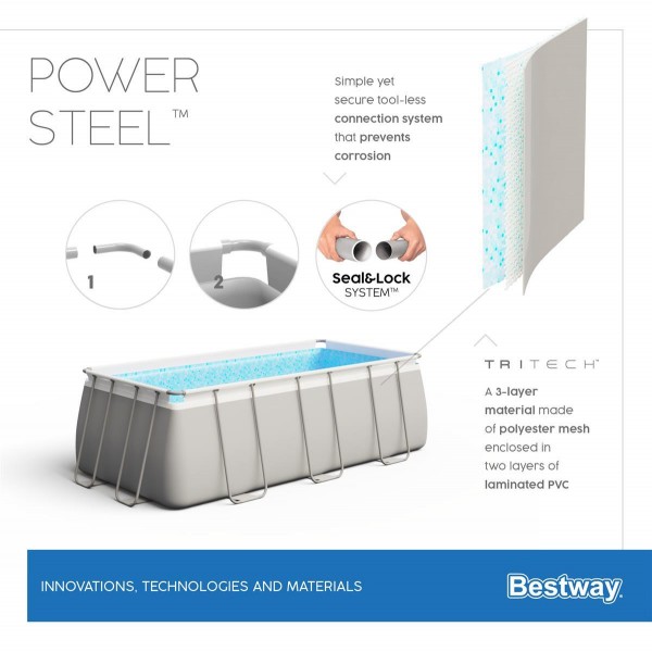 Каркасный бассейн Power Steel 404х201х100см, 6478л, песч.фил.-нас. 2006л/ч, лестница, Bestway 56442 BW
