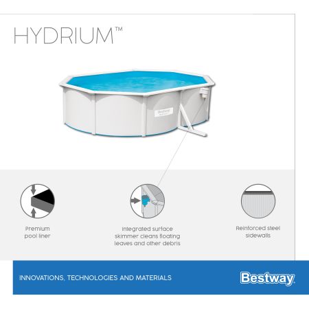 Стальной бассейн Hydrium 500х360х120см, 16296л, песч.фил.-нас 3028л/ч, лестн, тент, подст, попл.-доз, Bestway 56586 BW