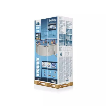 Стальной бассейн Hydrium 500х360х120см, 16296л, песч.фил.-нас 3028л/ч, лестн, тент, подст, попл.-доз, Bestway 56586 BW
