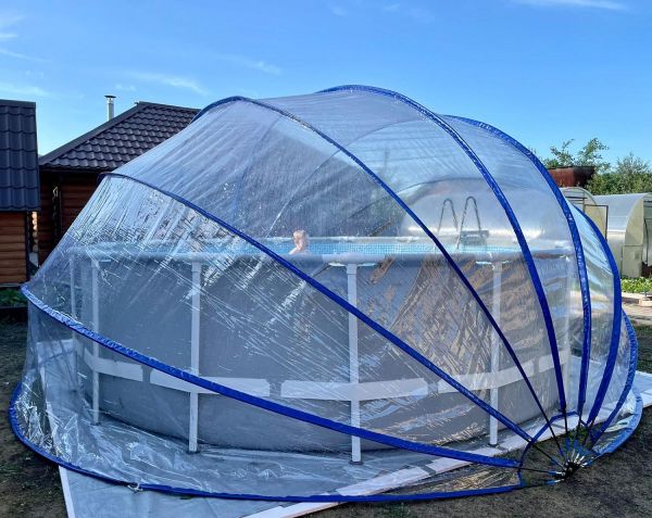 Круглый купольный тент павильон Pool Tent 4,5м. для бассейнов и СПА, серый, Pool Tent PT450-G