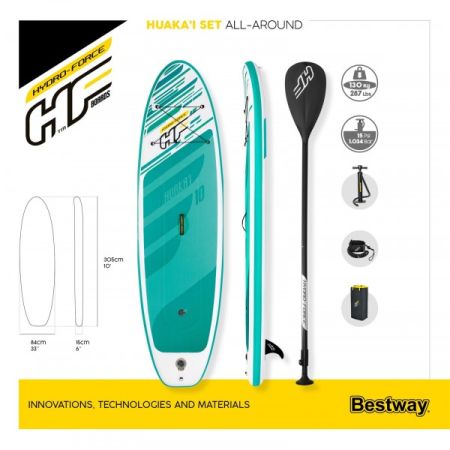 SUP-доска "HuaKa'i" 305x84x15см, насос, весло, лиш, ремнабор, сумка, до 130кг, Bestway 65346 BW